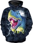 JSJCHENG 3D Dinosaur Print Hoodies for Boys Girls Kids Hooded Pullover Sweatshirts 4-15 Years(Navy, 8-11T)