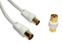 5m White Coaxial TV Aerial Cable Gold Plated Coax Male to Male Extension Antenna Digital Fly lead with RF Plug Adapter Connector Coupler TV AV Lead For FreeView Sky box Satellite