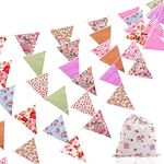 FUNVCE Large Fabric Bunting Banner, 39.5ft Floral Vintage Triangle Flag Garland Reusable Cotton 42pcs Floral Pennants Decoration for Garden Wedding Baby Shower Birthday Parties