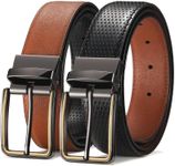 ECROSKO Mens Reversible Leather Belt Black & Brown for Dress Jeans Casual Pants Trim to Fit, 2 Styles in One Belt(1.35" Wide)