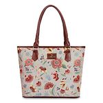 THE CLOWNFISH Justina Tapestry Fabric & Faux Leather Handbag for Women Office Bag Ladies Shoulder Bag Tote For Women College Girls (Sky Blue-Floral)