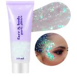 Mysense Clear White Body Glitter,Face Glitter Gel,Holographic Chunky Glitter Sequins for DIY/Hair/Nails,Music Festival Rave Accessories,White Chunky Fine Glitter Sequin Makeup,50g