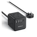 Cube Extension Lead with 4 USB Slots, Kemelo 4 Way (13A/3250W) Multi Plug Extension Cable with Child Safety UK Desktop Power Extension Socket,1.5M Extension Cords for Home Dorm Office Travel, Black