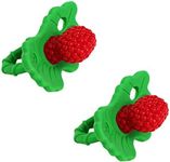 RaZbaby RaZberry Silicone Baby Teether Toy - Berrybumps Soothe Babies Sore Gums - Infant Teething Toy - Hands Free Design - BPA Free - Easy-to-Hold Design - Teething Relief Pacifier - Fruit Shape (2-Pack, Red/Red)