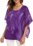 SeSe Code Women's Elegant Mesh Blouses Flowy Poncho Tops Dressy Casual Shirts, Starry Purple, X-Large