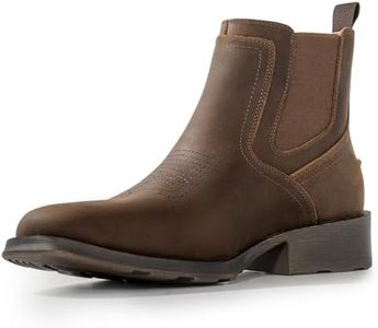WINBIRD Cowboy Boots for Men Square Toe Genuine Leather Western Chelsea Boots Slip on Ankle Boots Casual Mens Dress Shoes L001-CF-GL-13