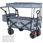 Collapsible Wagon Folding Garden Cart with Removable Canopy Utility Wagon Cart with All-Terrain Wheels Brake Beach Cart for Sand Heavy Duty Beach Wagon for Camping Shopping(Light&Dark Gray Splicing)