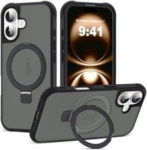 SKYLMW Compatible with iPhone 16 Case with Invisible Magnetic O-Ring Stand Military-Grade Translucent Case for iPhone 16 6.1" [Compatible with Mag-Safe][Great Grip Feeling], Black