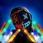 SA Products LED Halloween Mask & Gloves - Creepy Light Up Neon Festival, Rave & Halloween Costumes for Men, Women, Kids Cosplay - Scary Hacker Mask Costume with Lighting, Purge Mask With Cool Gloves