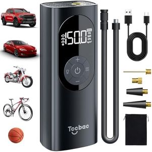 Tccbac Tyre Inflator Portable Air Compressor,Electric Bike Pump with Large Motor 2X Fast & 6000mAh Battery & 150PSI Pressure Gaugeand/Auto-Off/LED Light for Car Tyre Ball Bicycle Motorcycles Cordless