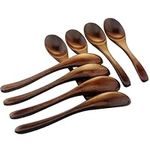 Wooden Spoons, 8 pieces 5.7 Inch Wood Soup Spoons for Eating Mixing Stirring, Long Handle Spoon with Japanese Style Kitchen Utensil, ADLORYEA Eco Friendly Table Spoon (Brown, 5.7 Inch)