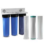 Whole House Iron Manganese Filter 3 Stages 20" x 4.5 Big Blue 3/4" Ports Double O Ring w/Sediment, FEMG and CTO Filters for Homes Cottages and Well Water