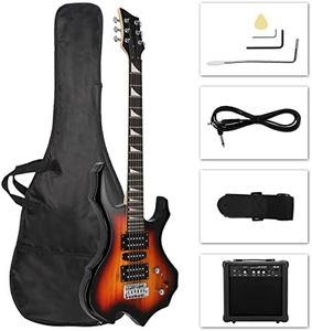 Ktaxon Burning Fire Design Electric Guitar Kit, 36-inch HSH Pickup Electric Guitar Beginner Guitar Set with Amplifier, Rosewood Fingerboard, 5-Ways Pickup Switch (Sunset)