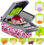 Ourokhome Vegetable Chopper Slicer Dicer - 12-in-1 Fruits Cutter Mandoline Slicer Food Chopper/Cutter with 7 Stainless Steel Blades, Adjustable Slicer & Dicer with Storage Container Grey