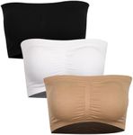 PUREMSX Bandeau Tube Bra, Women Push Up Nursing Tank Solid Color Sports Bralette Wireless Off Shoulder Bra,Large,3 Pack,Black,Beige,White