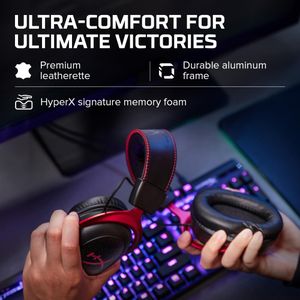 HyperX Cloud II Gaming Headset – Red, Surround Sound, PC/PS4/Xbox