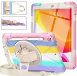 Blosomeet iPad 9th/8th Generation Case 2021/2020 10.2 Inch for Kids Girls Cute w/Tempered Glass Screen Protector & Pencil Holder |Rugged iPad 7th Gen 10.2 Cover 2019 Pink w/Stand Hand Shoulder Strap