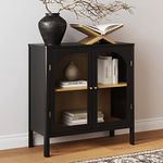 Nathan James Mason Storage Cabinet Free Standing Accent Sideboard Buffet Credenza with Glass Doors and Adjustable Shelf in Black Oak Wood for Dining Room, Entryway and Living Room, Clear Glass/Black