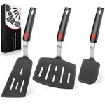 Hotec Flexible Silicone Spatula, Turner, 600F Heat Resistant, Ideal for Flipping Eggs, Burgers, Pancakes, Crepes and More (3 Pack)