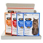 VetIQ Healthybites For Cats Variety Pack 4 x 65g Cat Supplement for Breath & Dental Hairball Removal and Urinary Care Tasty Pet Remedy with Chicken Duck Cheese & Catnip