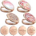 4 Pcs Pocket Mirror for Women Bulk Rose Gold Compact Mirror Vintage Engraved Pocket Makeup Mirror Double Sided with 1x/2x Magnifying for Girls Christmas Bridesmaid Wedding Gifts