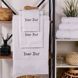 Soleus Personalized 6 Piece Bath Towel Set – Turkish Cotton, Luxury Soft & Absorbent, Monogrammed Towels with Initials, Name & Embroidery, Perfect for Bathroom, Spa, Gym & Beach - White
