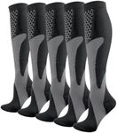 YUEDGE Compression Socks Men 15-20 mmHg is Best Support for Athletic Circulation Running Flight Travel Cycling (5 Pairs) Black Knee High Socks for Nurses Size 9.5-12.5