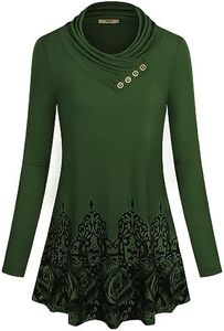 Miusey Tunic Tops for Women Loose Fit Printed Tunics to wear with Leggings Casual A-Line Swing Pleated Lightweight Long Sweaters Blouses Green Flower Large