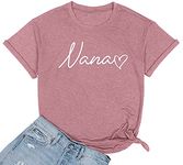 Nana T Shirt Women Funny Letter Print Love Heart Graphic Grandma Gift Tops Tees Casual Short Sleeve Shirts Top, Pink, Large