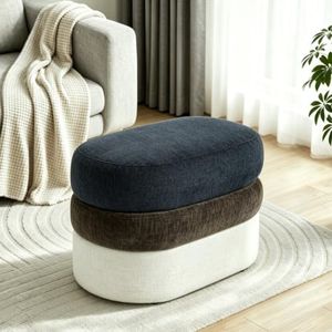 Modern Chenille Oval Ottoman, Upholstered Foot Stool for Living Room, Black