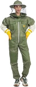 Three Layer Beekeeping Ventilated Suit and Jacket Fully Protection Beekeepers Ultra Ventilated Bee Suit and Bees Jacket with Fencing Veil and Round Veil (3XL, Olive Green Round Veil)