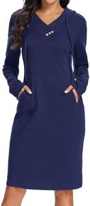 Kimmery Ladies Dresses, Long Tunic Dress for Women Full Sleeve with Pockets V Neck Mini Dresswear Fall Light-Weight Park Picnic Home Tunics Blue XXL