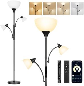 OUTON LED Floor Lamp with 3 Lights, Independent Control Dimmable Bright Standing Lamp with Remote & APP & Touch Control, 70" Tall Standing Lamp, 4 Color Temperature, 1H Timer, for Living Room Bedroom