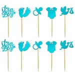 CHEERYMAGIC Baby Shower Cupcake Picks, Baby Boy Cupcake Toppers, It's a Boy Baby Shower Cake Toppers with Glitter Swan Pacifier Jumpsuit, Baby Birthday Party Cake Decorations A9-DGCPTZ(Boy)