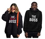 The Boss & The Real Boss Matching Hoodies for Couples His and Hers Hoodie Set Men Black Large/Women Black Large