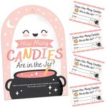 Big Dot of Happiness Pastel Halloween Candy Guessing Game, 1 Sign and 40 Cards - How Many Candies Party Activity for Adults