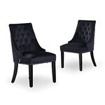 P&N Homewares - Windsor Chair - Black (2 SET) | Tufted Velvet Fabric | Door Knocker | Studded | Dining Chair | Upholstered Accent Side Chair | FREE NEXT DAY DELIVERY |