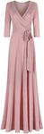 Bon Rosy Women's 3/4 Sleeve Deep V-Neck Maxi Faux Wrap Solid Plus Size Dress, Peach, Large