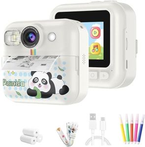 Cason Instant Camera for Kids with Print,1080P HD Instant Photo Camera with Games,3 Print Rolls,Fun Filters for Creativity for 5-15 Years Kids Upto 32GB (Panda)