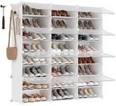 SONGMICS Shoe Rack, 12 Cubes Shoe Organizer with Doors, 48 Pair Plastic Shoe Storage Cabinet, for Bedroom, Entryway, Steel Frame, Plastic Panel, White ULPC040W01