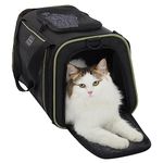 PETSFIT Soft Cat Carrier with Extendable Fleece Pet Mat, Kitty Carrier Airline Approved with Safety Leash for Pets Up to 12 Lbs (44 * 26.5 * 27CM, Black)