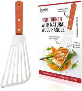 Fish Turner with Wood Handle – Stainless Steel Slotted Spatula for Frying, Grilling & Cooking – Professional Fish Flipper & Burger Turner