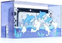 GeekShare Cute Shark Acrylic Clear Dust Display Box Cover for Switch/OLED Dock, Assemble Waterproof Cover Case Compatible with Nintendo Switch/OLED Charging Dock Accessories Blue