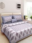 PURE COMFORT 100% Cotton Double Bedsheet Floral Print Design with 2 Zipped Pillow Covers Super King Size, Grey (270 cm X 225 cm)