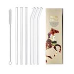 Rustic Horse Reusable Transparent/Clear Glass Straws for Drinking with Cleaning Brush, Set of 6 (3- Bend Pipe, 3- Long Straw, 1-Cleaning Brush)