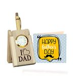 TIED RIBBONS for Father Dad Daddy from Daughter Son - Wooden Tabletop Penstand with Pen Clock and Greeting Card Combo