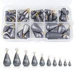 Realure 55 Pcs Small Fishing Weights Mixed 10 Size Deep Sea Fishing Weights Assorted 2g 3g 4g 5g 7g 10g 15g 20g 30g 40g Iron Fishing Sinkers Weights with Swivel for River,Saltwater,Freshwater,Mackerel