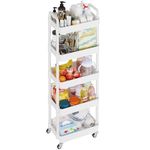 Dttwacoyh,5 Tier Kitchen Trolley, Multifunctional Storage Trolley, Flexible Mobile Trolley With Metal Wheels, Plastic Trolley For Kitchen, Bathroom, Makeup,White