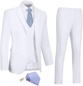 Men Suits Slim Fit 3 Piece Suit Set White Suits for Men Wedding Dress Tux Groomsmen Prom Solid Blazer Jacket Vest Pants with Tie XS