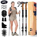 DB-OUTDOOR Walking Poles & Survival Whistle - 2 Lightweight 7075 Aluminum Collapsible Hiking Trekking Poles with Natural Cork Grip & Metal Flip Lock, Nordic Walking Poles for Women & Men Hiking Sticks